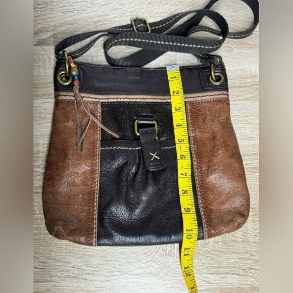 The Sak Women Brown Leather Crossbody Shoulder Bag Adjustable Canvas Strap Boho - Picture 3 of 11